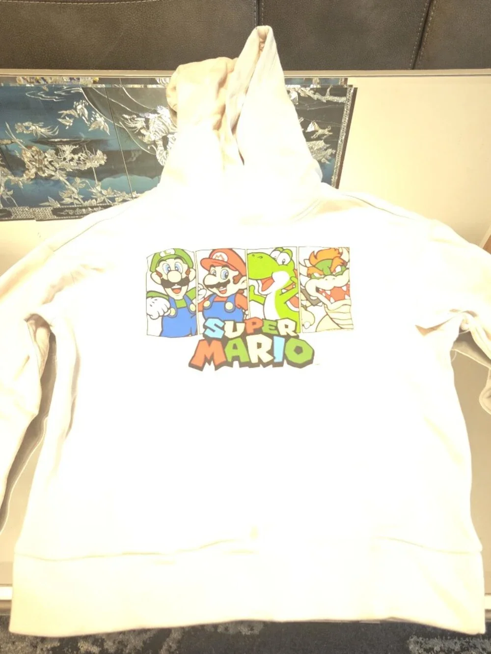 Nintendo Cream Hoodie with Multicolor Super Mario Graphic
